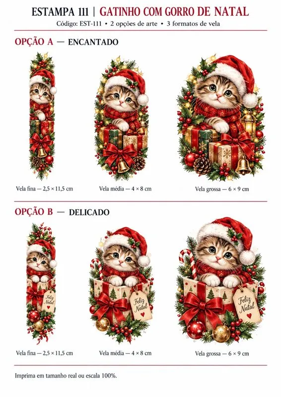 Estampa 01: Gatinho com gorro de Natal
